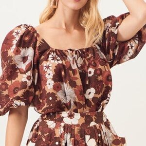 Antik Batik Lorette Puffed Sleeve Blouse Brown Size XS/36